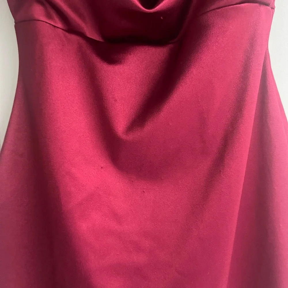 Red Satin Asymmetrical Cowl Neck Dress - Picture 4 of 5